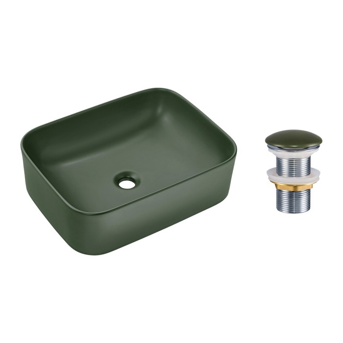 Vasque à poser rectangulaire 50,5x38 cm vert mat avec bonde clic clac