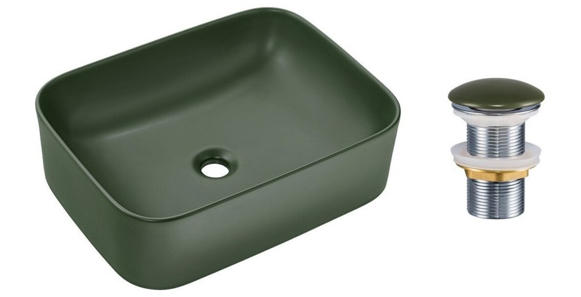 Vasque à poser rectangulaire 50,5x38 cm vert mat avec bonde clic clac