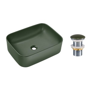 Vasque à poser rectangulaire 50,5x38 cm vert mat avec bonde clic clac