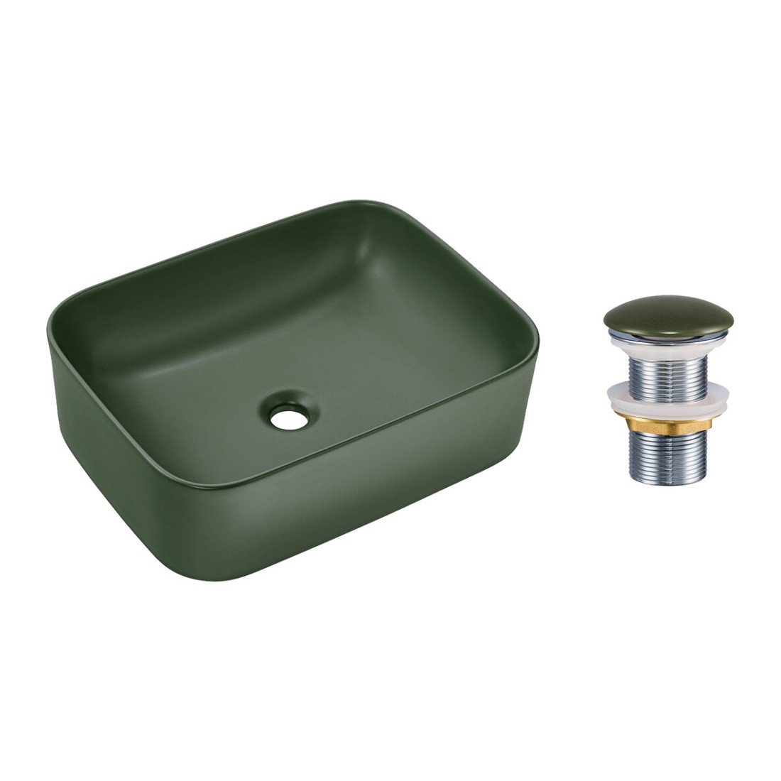 Vasque à poser rectangulaire 50,5x38 cm vert mat avec bonde clic clac