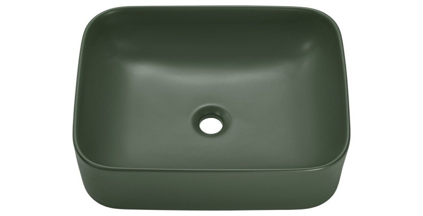 Vasque à poser rectangulaire 50,5x38 cm vert mat avec bonde clic clac