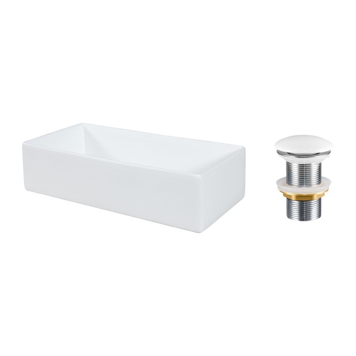 Vasque à poser rectangulaire 45x22 cm blanc brillant avec bonde clic clac