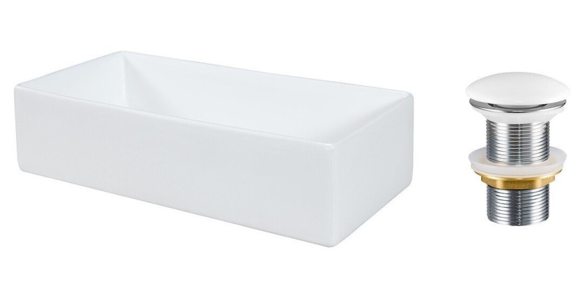 Vasque à poser rectangulaire 45x22 cm blanc brillant avec bonde clic clac
