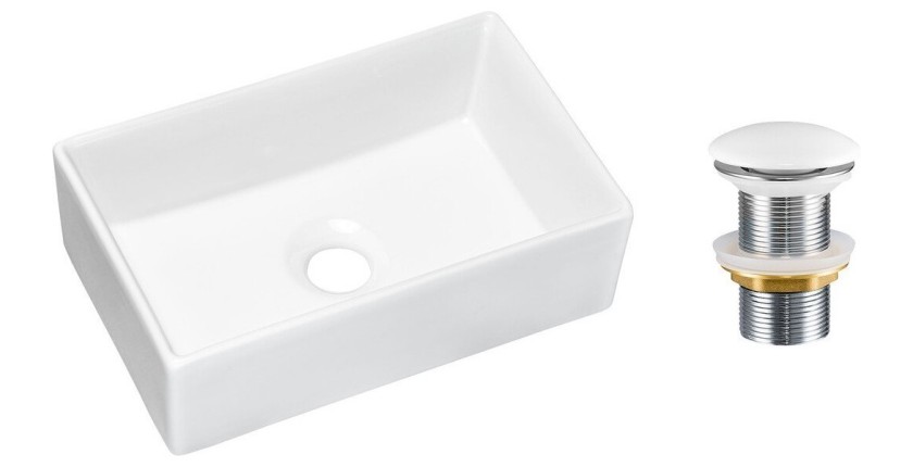 Vasque à poser rectangulaire 35x22 cm blanc brillant avec bonde clic clac