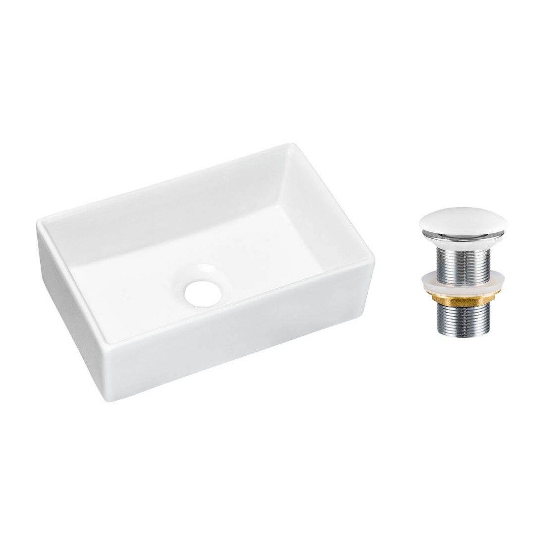 Vasque à poser rectangulaire 35x22 cm blanc brillant avec bonde clic clac