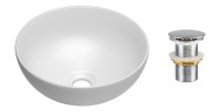 Vasque à poser ronde 32 cm blanc mat avec bonde clic clac