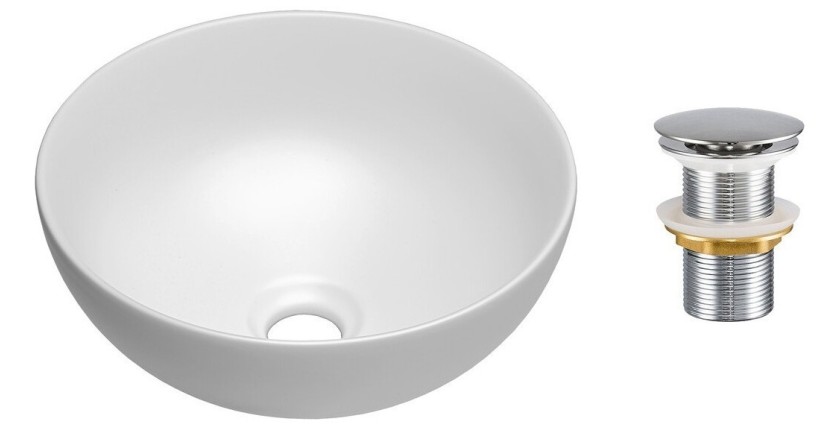 Vasque à poser ronde 32 cm blanc mat avec bonde clic clac