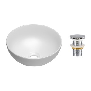 Vasque à poser ronde 32 cm blanc mat avec bonde clic clac