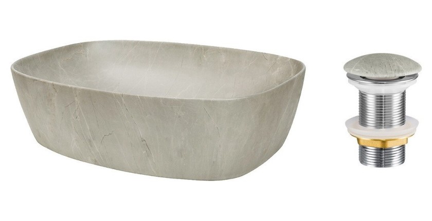 Vasque à poser rectangulaire 50,5x38,5 cm effet pierre beige avec bonde clic clac