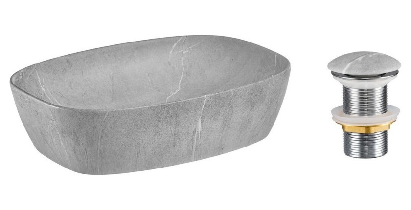 Vasque à poser rectangulaire 50,5x38,5 cm effet pierre grise avec bonde clic clac