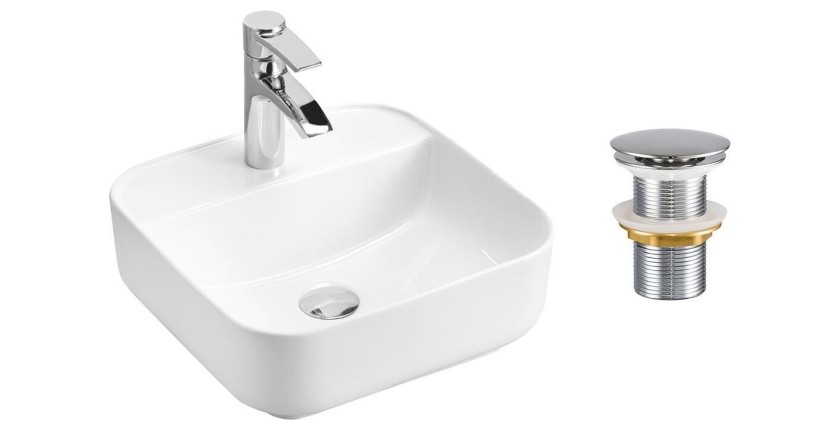 Vasque à poser rectangulaire 50x40 cm blanc brillant en céramique avec bonde clic-clac