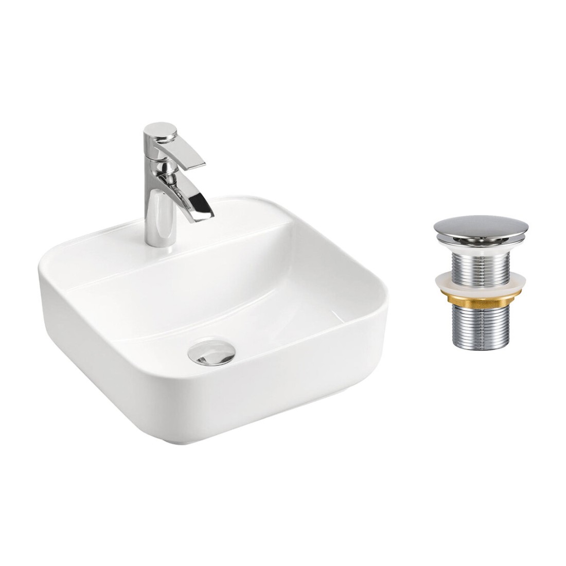 Vasque à poser rectangulaire 50x40 cm blanc brillant en céramique avec bonde clic-clac