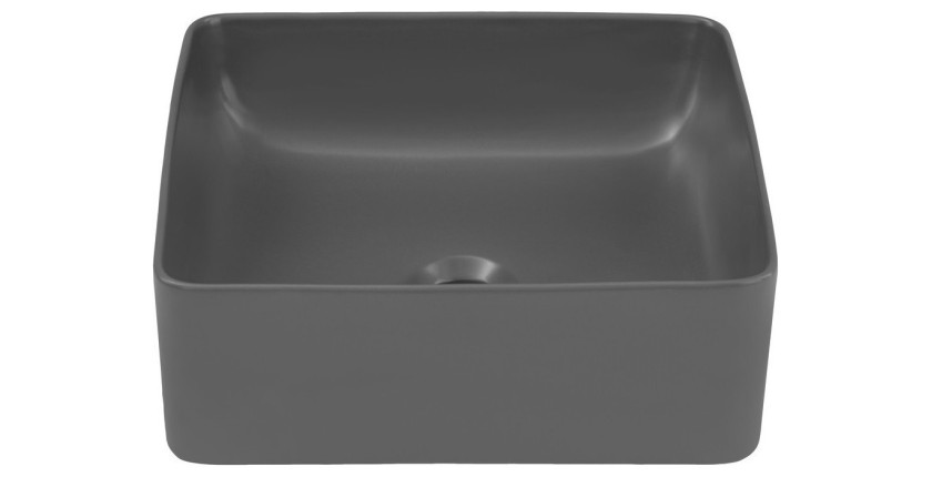 Vasque à poser carrée 37x37 cm gris mat en céramique avec bonde clic-clac métal incluse