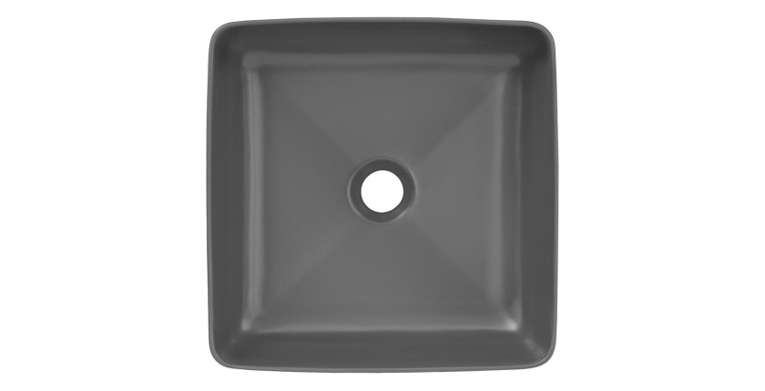 Vasque à poser carrée 37x37 cm gris mat en céramique avec bonde clic-clac métal incluse