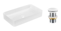 Vasque à poser rectangulaire 61x34 cm blanc brillant en céramique avec bonde clic-clac