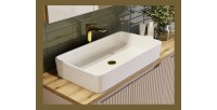 Vasque à poser rectangulaire 61x34 cm blanc brillant en céramique avec bonde clic-clac