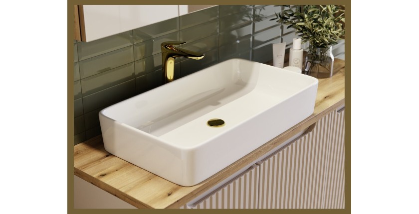 Vasque à poser rectangulaire 61x34 cm blanc brillant en céramique avec bonde clic-clac