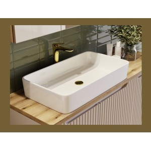 Vasque à poser rectangulaire 61x34 cm blanc brillant en céramique avec bonde clic-clac