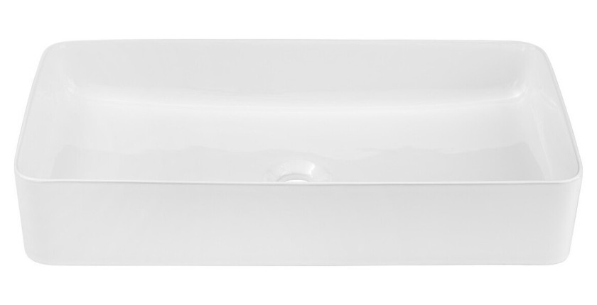 Vasque à poser rectangulaire 61x34 cm blanc brillant en céramique avec bonde clic-clac