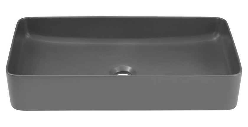 Lavabo da appoggio rettangolare 61x34 cm grigio opaco in ceramica con piletta clic-clac
