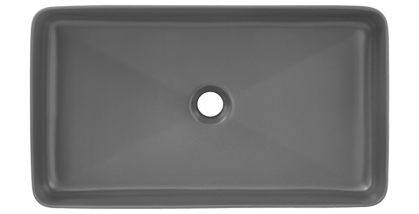 Vasque à poser rectangulaire 61x34 cm gris mat en céramique avec bonde clic-clac