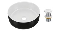 Vasque à poser ronde 36 cm bicolore noir mat et blanc mat en céramique avec bonde clic-clac