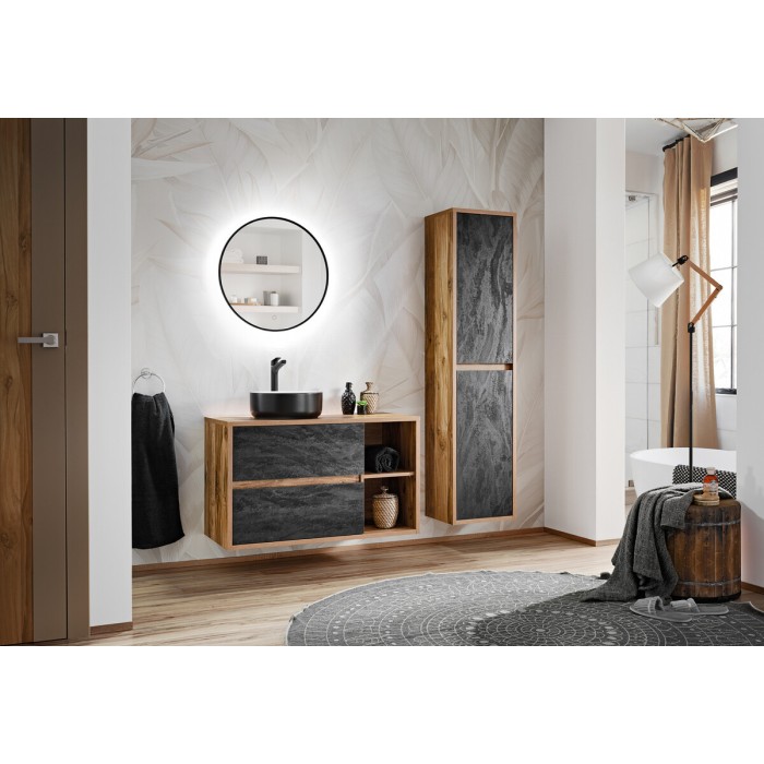 Vasque à poser ronde 36 cm bicolore noir mat et blanc mat en céramique avec bonde clic-clac