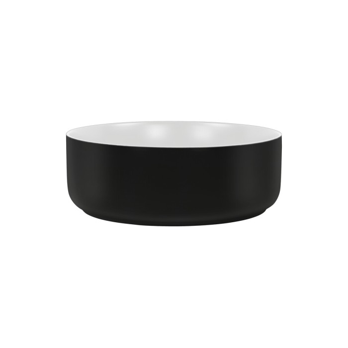 Vasque à poser ronde 36 cm bicolore noir mat et blanc mat en céramique avec bonde clic-clac
