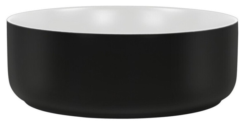 Vasque à poser ronde 36 cm bicolore noir mat et blanc mat en céramique avec bonde clic-clac