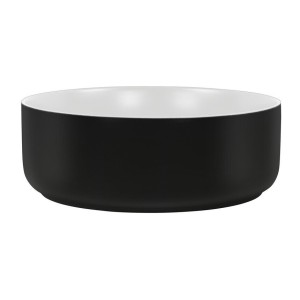Vasque à poser ronde 36 cm bicolore noir mat et blanc mat en céramique avec bonde clic-clac