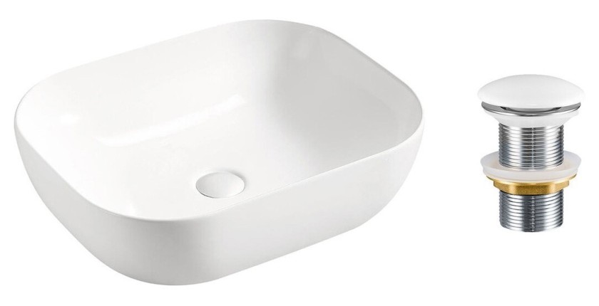 Vasque à poser rectangulaire 50x40 cm blanc brillant en céramique avec bonde clic-clac