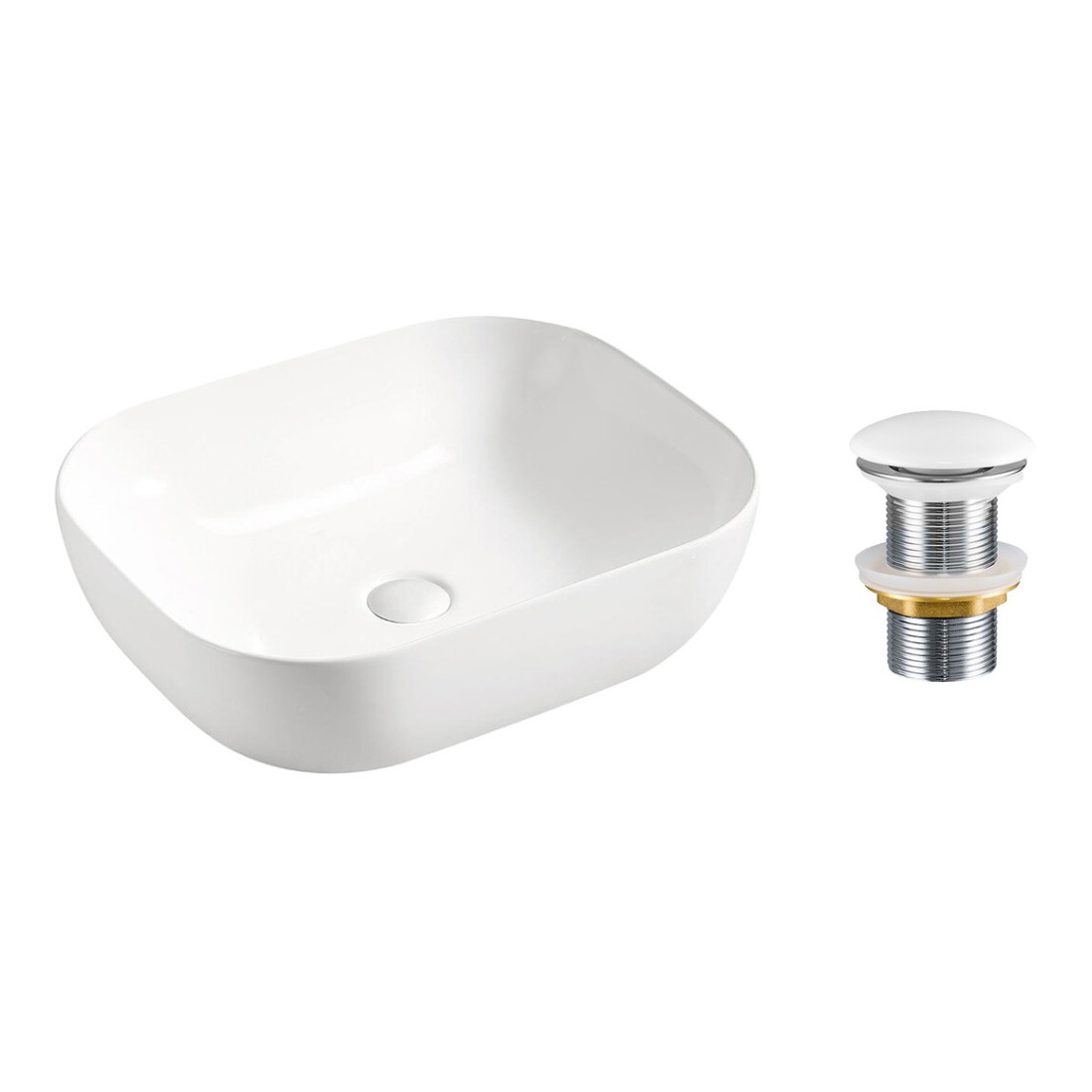 Vasque à poser rectangulaire 50x40 cm blanc brillant en céramique avec bonde clic-clac