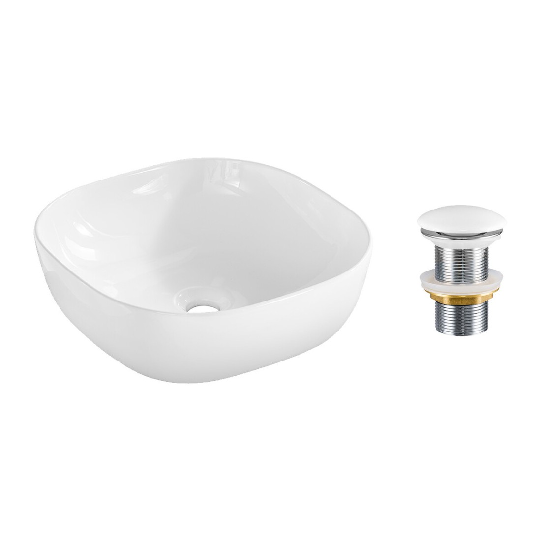 Vasque à poser carrée 41x41 cm blanc brillant en céramique avec bonde clic-clac