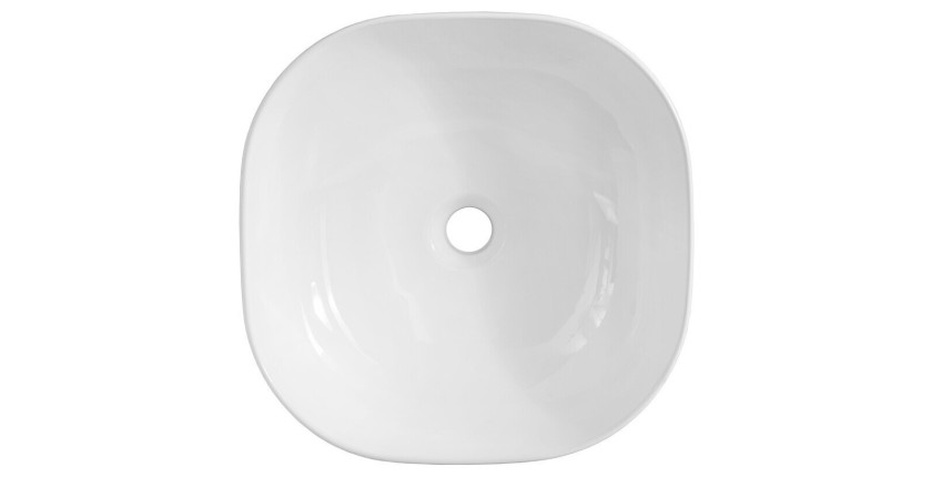 Vasque à poser carrée 41x41 cm blanc brillant en céramique avec bonde clic-clac