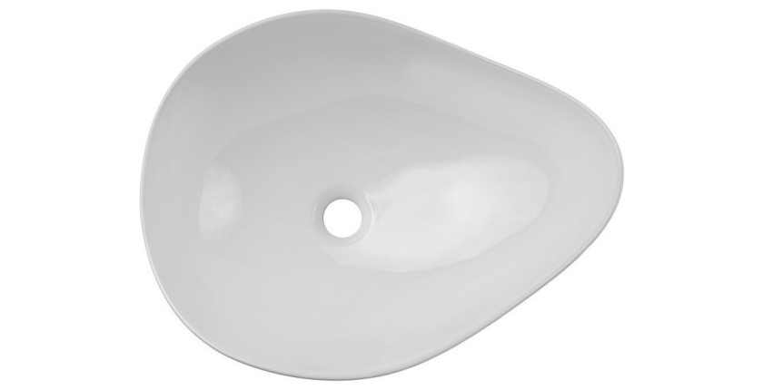 Vasque à poser asymétrique 51x39 cm blanc brillant en céramique avec bonde clic-clac