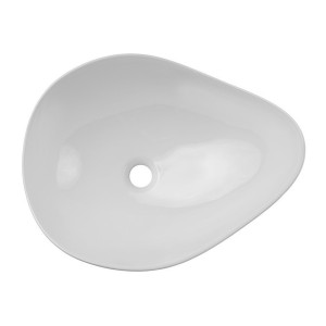 Vasque à poser asymétrique 51x39 cm blanc brillant en céramique avec bonde clic-clac