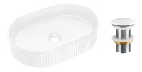 Vasque à poser ovale 48x33 cm blanc brillant en céramique avec bonde clic-clac