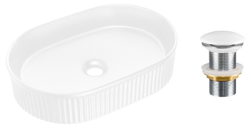 Vasque à poser ovale 48x33 cm blanc brillant en céramique avec bonde clic-clac