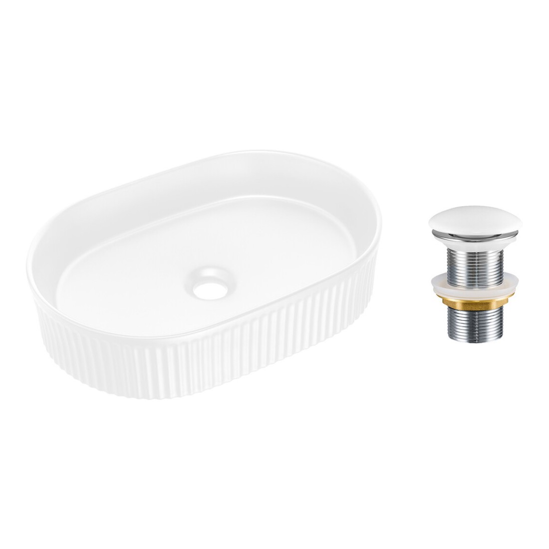 Vasque à poser ovale 48x33 cm blanc brillant en céramique avec bonde clic-clac