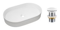 Vasque à poser ovale 56x36 cm blanc brillant en céramique avec bonde clic-clac