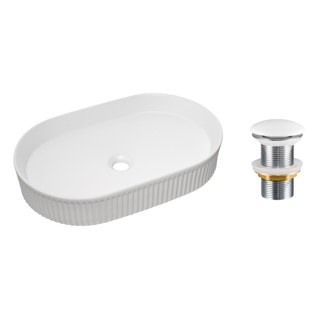 Vasque à poser ovale 56x36 cm blanc brillant en céramique avec bonde clic-clac