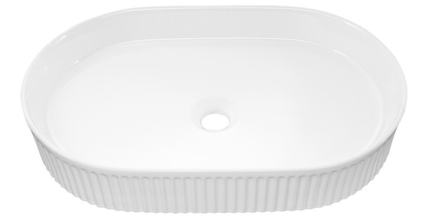 Vasque à poser ovale 56x36 cm blanc brillant en céramique avec bonde clic-clac