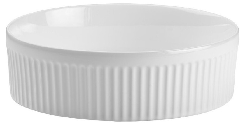 Vasque à poser ronde 36 cm blanc brillant en céramique avec relief décoratif et bonde