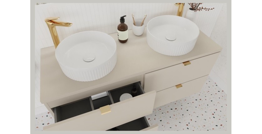 Vasque à poser ronde 36 cm blanc brillant en céramique avec relief décoratif et bonde