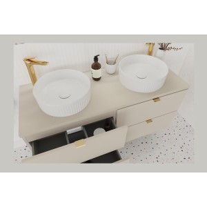 Vasque à poser ronde 36 cm blanc brillant en céramique avec relief décoratif et bonde