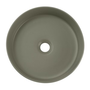 Vasque à poser ronde 36 cm vert olive mat en céramique avec relief décoratif et bonde clic-clac