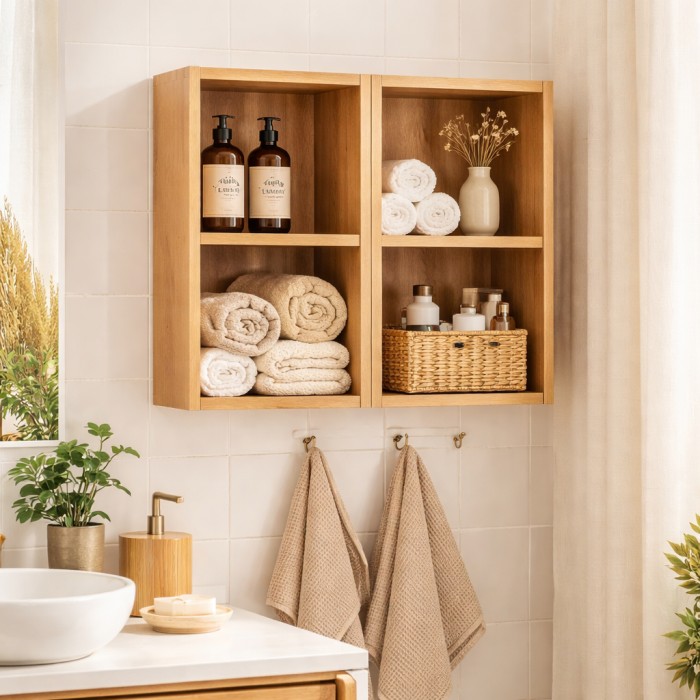 Mueble de almacenamiento VANO 60 cm – mueble colgante de roble claro con nichos abiertos