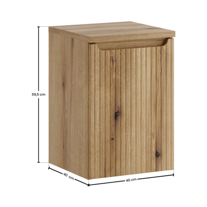 Cesto per biancheria VANO 40 cm - mobile sospeso in rovere chiaro con anta ribaltabile e ripiano.