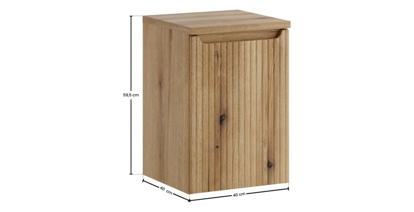 Panier à linge et plateau supérieur VANO aspect chêne clair dimensions