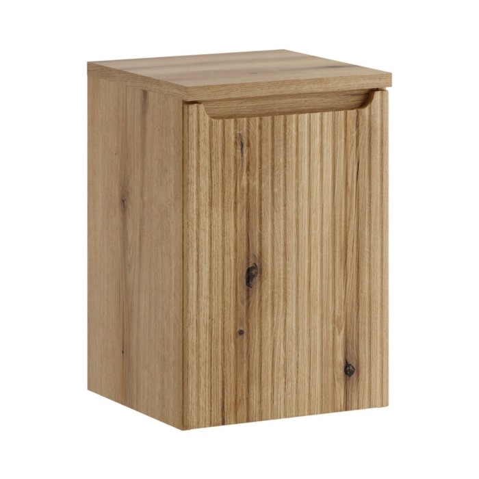 Cesto per biancheria VANO 40 cm - mobile sospeso in rovere chiaro con anta ribaltabile e ripiano.